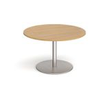 Eternal circular boardroom table 1200mm - brushed steel base, oak top