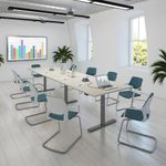 Elev8 Luxe Straight Sit-Stand Desk 1200mm x 800mm - Silver Frame / Nebraska Oak Top