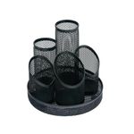 5 Star 5 Compartment Wire Mesh Desk Tidy Scratch Resistant Non-Marking Base Black 319612