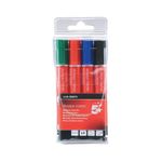 5 Star Drywipe Marker Bullet Tip Xylene/Toluene-free 3mm Line Wallet Assorted (Pack of 4) 555575