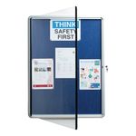 5 Star Glazed Noticeboard with Swing Door Locking Aluminium Frame Blue Felt 900x600mm