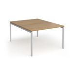Connex Goal-Post 1200 x 1600 x 725mm Back to Back Desk (2 x 1200mm) - Silver Frame / Oak Top