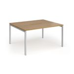 Connex Goal-Post 1400 x 1200 x 725mm Back to Back Desk (2 x 1400mm) - Silver Frame / Oak Top