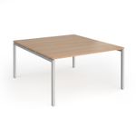 Connex Goal-Post 1400 x 1600 x 725mm Back to Back Desk (2 x 1400mm) - Silver Frame / Beech Top
