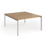 Connex Goal-Post 1400 x 1600 x 725mm Back to Back Desk (2 x 1400mm) - Silver Frame / Oak Top