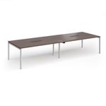 Connex Goal-Post 3600 x 1200 x 725mm Back to Back Desk (4 x 1800mm) - Silver Frame / Walnut Top