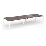 Connex Goal-Post 3600 x 1200 x 725mm Back to Back Desk (4 x 1800mm) - White Frame / Walnut Top