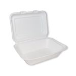 Go-Pak Bagasse Clamshell Meal Box Regular 7x5 Inch White (Pack of 500) D06002