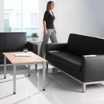 Helsinki square back reception 2 seater chair 1340mm wide - black bonded leather faced