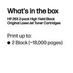 HP 26X Original LaserJet Toner Cartridge High Yield Black 2-pack CF226XD