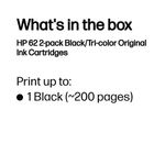 HP 62 Original Ink Cartridge 4/4.5-ml Black/Tri-color N9J71AE