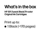 HP 301 Original Ink Cartridge 3-ml Black/Tri-color N9J72AE