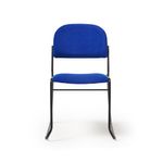 Jive stacking chair with black frame in blue fabric