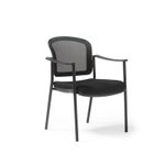 Joni upholstered seat and mesh back, black frame stacking chair, arms
