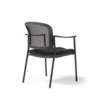 Joni upholstered seat and mesh back, black frame stacking chair, arms
