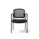Joni upholstered seat and mesh back, black frame stacking chair, arms