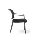 Joni upholstered seat and mesh back, black frame stacking chair, arms