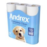 Andrex Complete Clean Toilet Roll 2-Ply 190 Sheets Per Roll (Pack of 9) 04970108