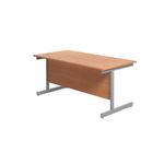 Jemini Single Rectangular Desk 1600x800x730mm Beech/Silver KF801241