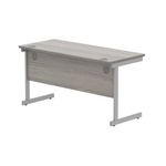 Astin Rectangular Single Upright Cantilever Desk 1400x600x730mm Alaskan Grey Oak/Silver KF803657