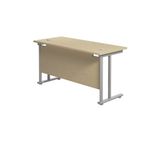 Jemini Rectangular Cantilever Desk 1400x600x730mm Maple/Silver KF806363