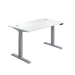 Jemini Sit/Stand Desk with Cable Ports 1200x800x630-1290mm White/Silver KF809739