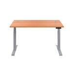 Jemini Sit/Stand Desk with Cable Ports 1600x800x630-1290mm Beech/Silver KF809920
