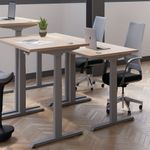 Jemini Sit/Stand Desk with Cable Ports 1600x800x630-1290mm Grey Oak/Silver KF809944