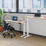 Jemini Sit/Stand Desk with Cable Ports 1600x800x630-1290mm Grey Oak/Silver KF809944