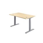 Jemini Sit/Stand Desk with Cable Ports 1600x800x630-1290mm Maple/Silver KF809951