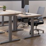 Jemini Sit/Stand Desk with Cable Ports 1600x800x630-1290mm Nova Oak/Silver KF809968