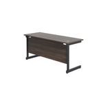 Jemini Rectangular Single Upright Cantilever Desk 1800x600x730mm Dark Walnut/Black KF810957