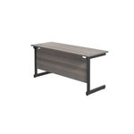 Jemini Rectangular Single Upright Cantilever Desk 1800x600x730mm Grey Oak/Black KF810964