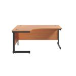 Jemini Radial Left Hand Single Upright Cantilever Desk 1600x1200x730mm Beech/Black KF819615