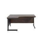 Jemini Radial Left Hand Single Upright Cantilever Desk 1600x1200x730mm Walnut/Black KF819639