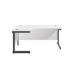 Jemini Radial Left Hand Single Upright Cantilever Desk 1600x1200x730mm White/Black KF819677