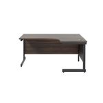 Jemini Radial Right Hand Single Upright Cantilever Desk 1600x1200x730mm Walnut/Black KF819707