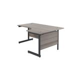 Jemini Radial Right Hand Single Upright Cantilever Desk 1600x1200x730mm Grey Oak/Black KF819714