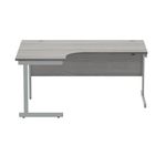 Polaris Left Hand Radial SU Cantilever Desk 1600x1200x730mm Alaskan Grey Oak/Silver KF821500