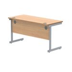 Polaris Rectangular Single Upright Cantilever Desk 1400x600x730mm Norwegian Beech/Silver KF821550