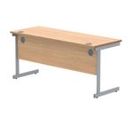 Polaris Rectangular Single Upright Cantilever Desk 1600x600x730mm Norwegian Beech/Silver KF821560