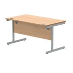Polaris Rectangular Single Upright Cantilever Desk 1400x800x730mm Norwegian Beech/Silver KF821580