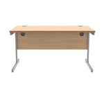 Polaris Rectangular Single Upright Cantilever Desk 1400x800x730mm Norwegian Beech/Silver KF821580
