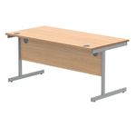 Polaris Rectangular Single Upright Cantilever Desk 1600x800x730mm Norwegian Beech/Silver KF821590
