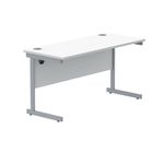 Polaris Rectangular Single Upright Cantilever Desk 1400x600x730mm Arctic White/Silver KF821790