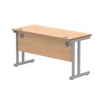 Polaris Rectangular Double Upright Cantilever Desk 1400x600x730mm Norwegian Beech/Silver KF822030