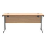 Polaris Rectangular Double Upright Cantilever Desk 1600x600x730mm Norwegian Beech/Silver KF822040