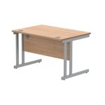 Polaris Rectangular Double Upright Cantilever Desk 1200x800x730mm Norwegian Beech/Silver KF822050