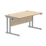 Polaris Rectangular Double Upright Cantilever Desk 1400x800x730mm Canadian Oak/Silver KF822220
