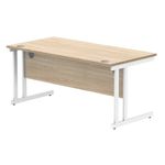 Polaris Rectangular Double Upright Cantilever Desk 1600x800x730mm Canadian Oak/White KF822310
